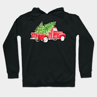 Retro Christmas Red Truck With Christmas Tree Women Kids Hoodie